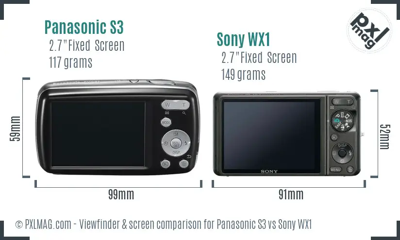 Panasonic S3 vs Sony WX1 Screen and Viewfinder comparison