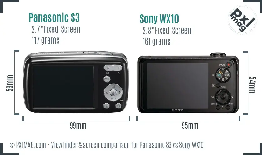 Panasonic S3 vs Sony WX10 Screen and Viewfinder comparison