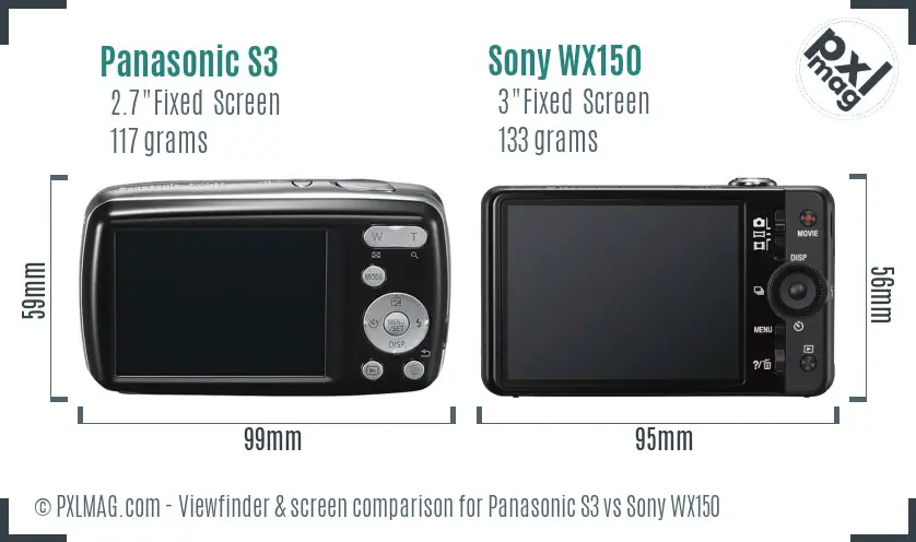 Panasonic S3 vs Sony WX150 Screen and Viewfinder comparison