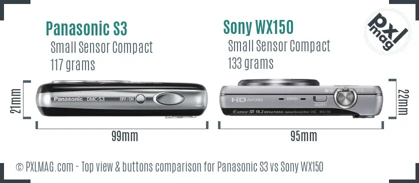 Panasonic S3 vs Sony WX150 top view buttons comparison