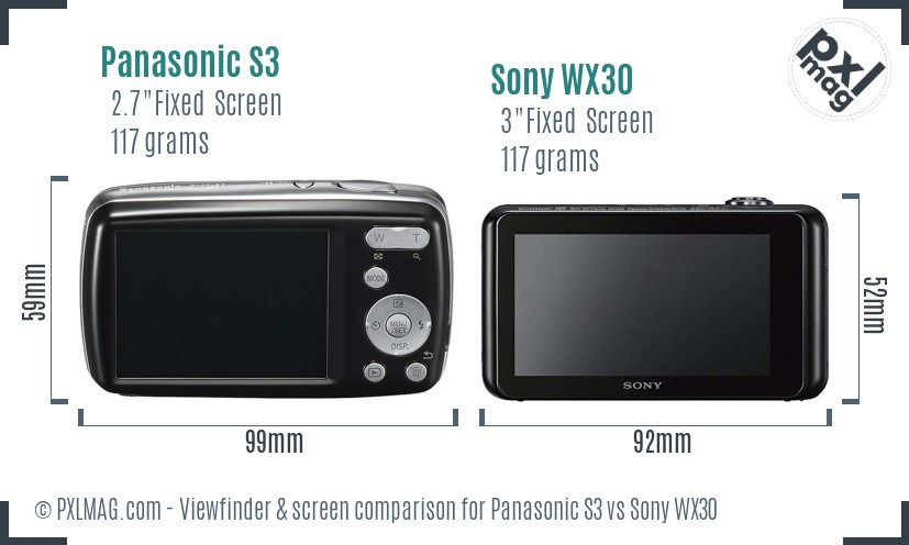 Panasonic S3 vs Sony WX30 Screen and Viewfinder comparison