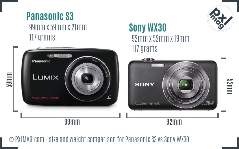 Panasonic S3 vs Sony WX30 size comparison