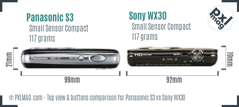 Panasonic S3 vs Sony WX30 top view buttons comparison