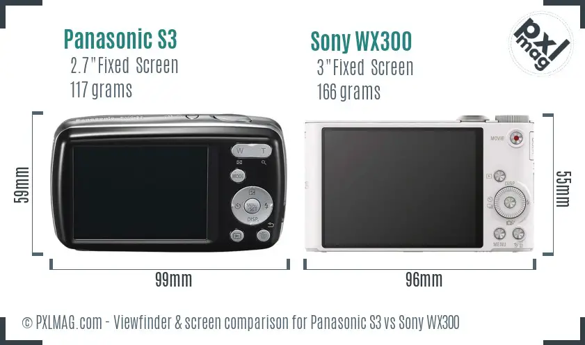 Panasonic S3 vs Sony WX300 Screen and Viewfinder comparison Panasonic S3 vs Sony WX300 Screen and Viewfinder comparison