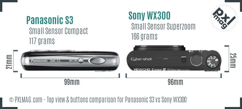 Panasonic S3 vs Sony WX300 top view buttons comparison Panasonic S3 vs Sony WX300 top view buttons comparison