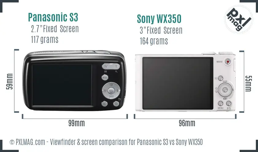 Panasonic S3 vs Sony WX350 Screen and Viewfinder comparison