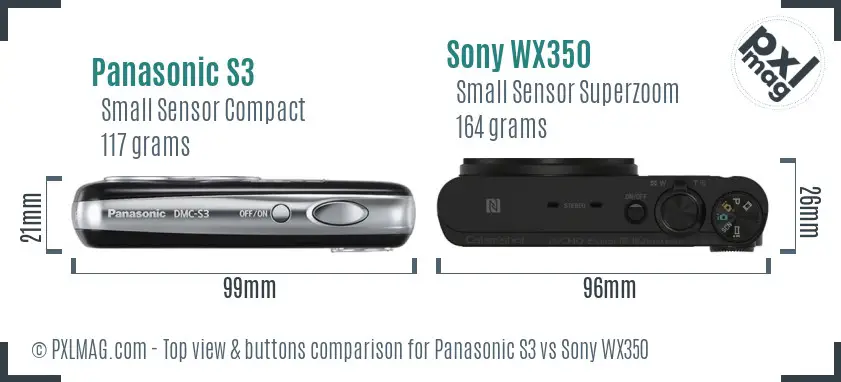 Panasonic S3 vs Sony WX350 top view buttons comparison