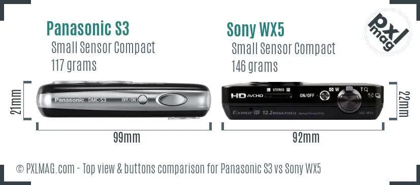 Panasonic S3 vs Sony WX5 top view buttons comparison