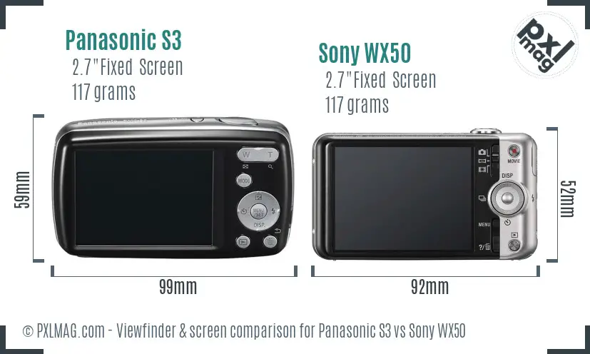 Panasonic S3 vs Sony WX50 Screen and Viewfinder comparison