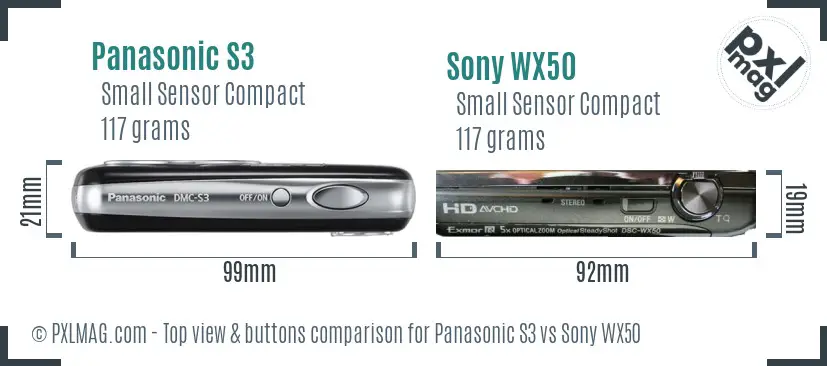 Panasonic S3 vs Sony WX50 top view buttons comparison