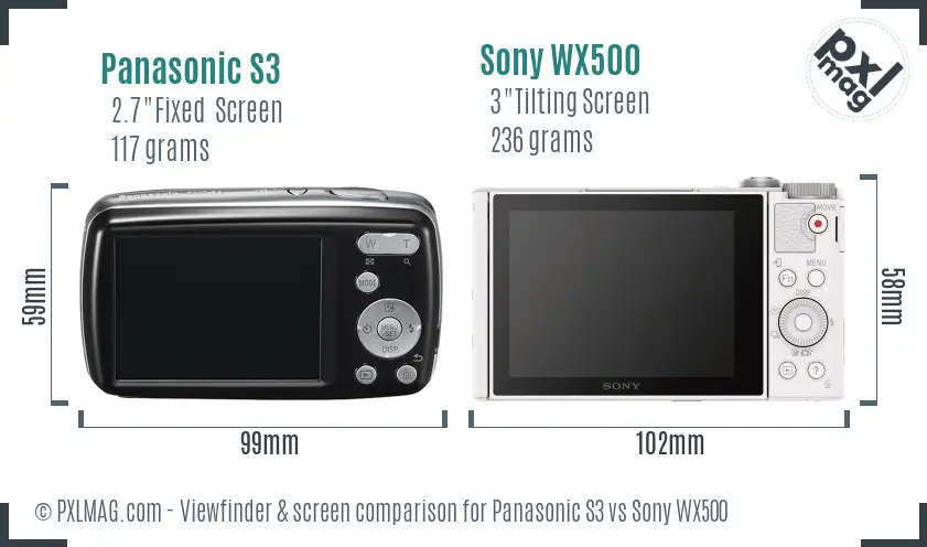 Panasonic S3 vs Sony WX500 Screen and Viewfinder comparison