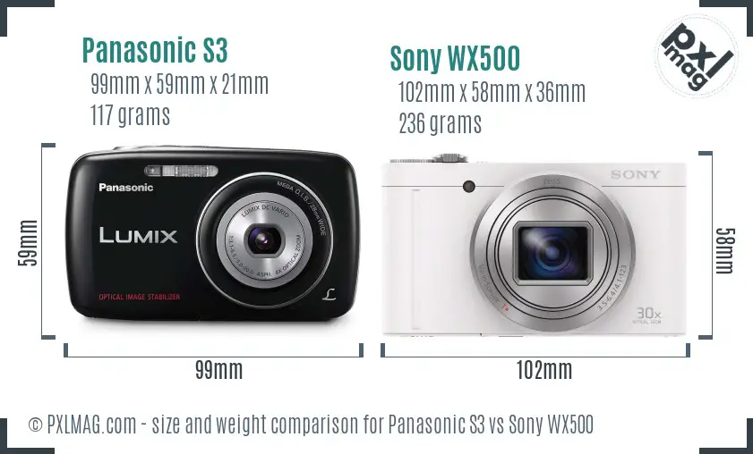 Panasonic S3 vs Sony WX500 size comparison