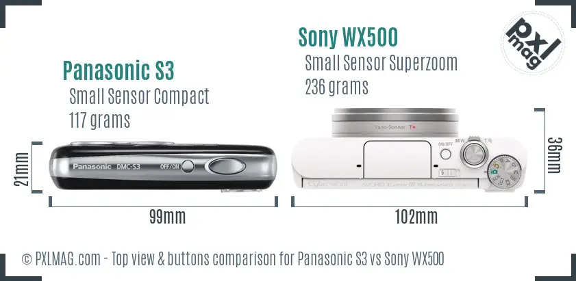 Panasonic S3 vs Sony WX500 top view buttons comparison