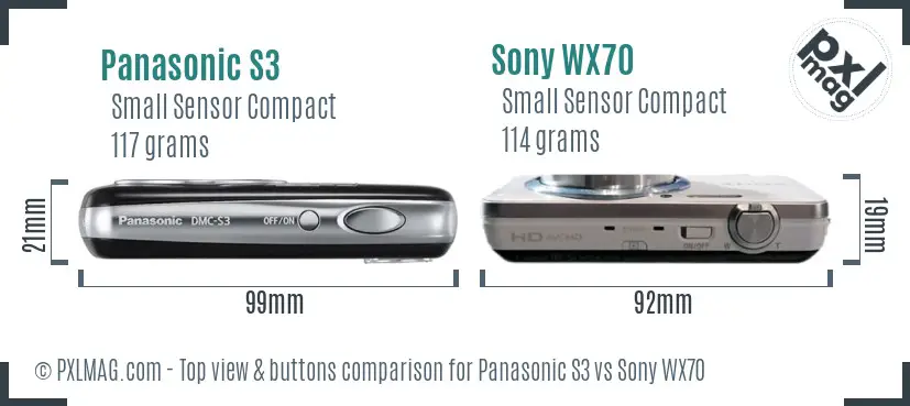 Panasonic S3 vs Sony WX70 top view buttons comparison Panasonic S3 vs Sony WX70 top view buttons comparison