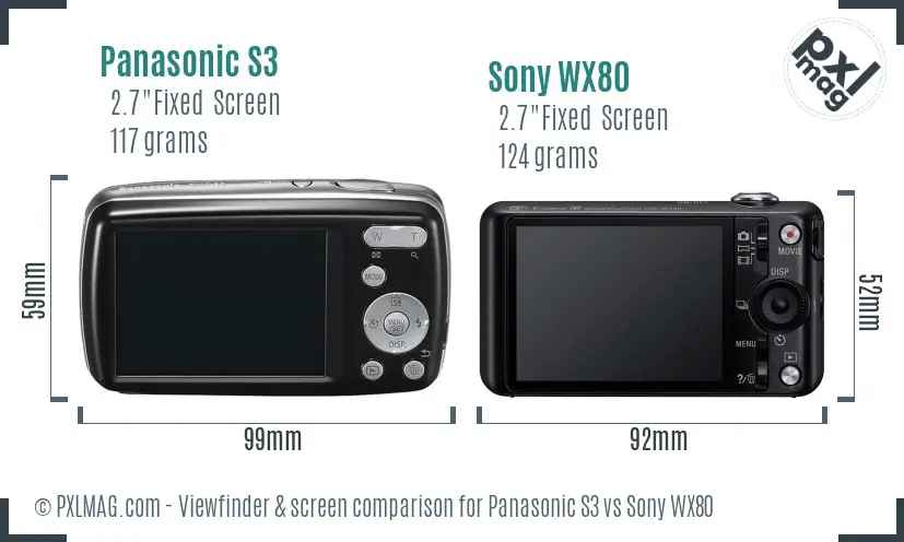 Panasonic S3 vs Sony WX80 Screen and Viewfinder comparison