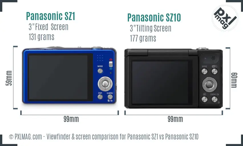 Panasonic SZ1 vs Panasonic SZ10 Screen and Viewfinder comparison