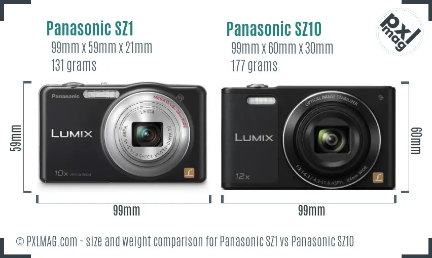 Panasonic SZ1 vs Panasonic SZ10 size comparison