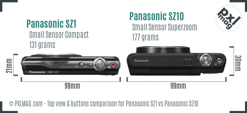 Panasonic SZ1 vs Panasonic SZ10 top view buttons comparison