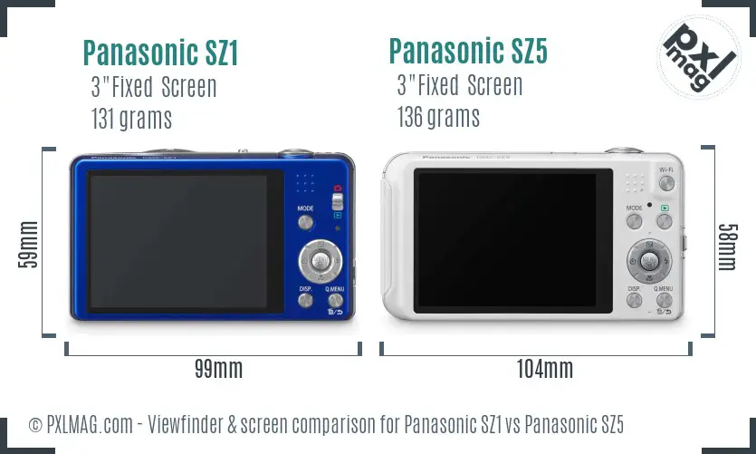 Panasonic SZ1 vs Panasonic SZ5 Screen and Viewfinder comparison