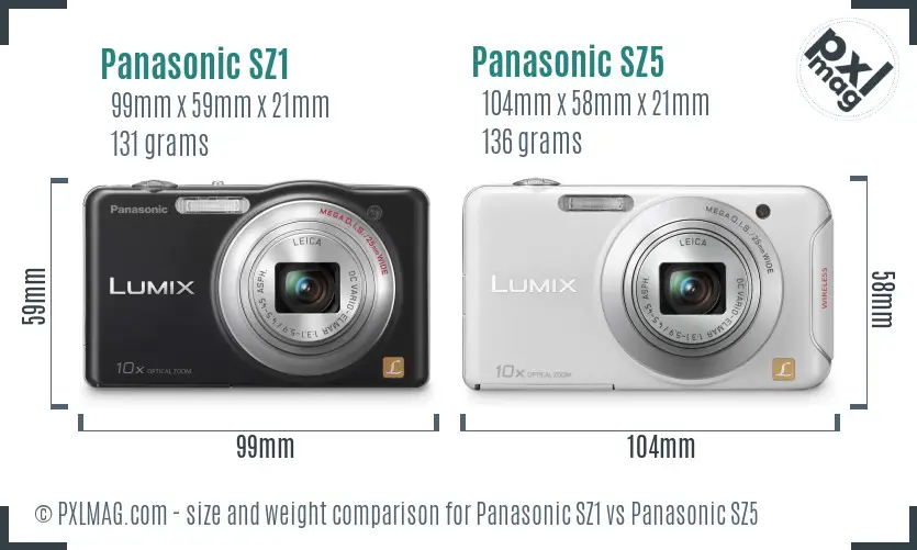Panasonic SZ1 vs Panasonic SZ5 size comparison