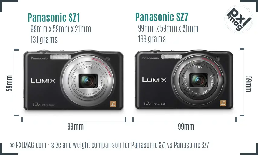 Panasonic SZ1 vs Panasonic SZ7 size comparison