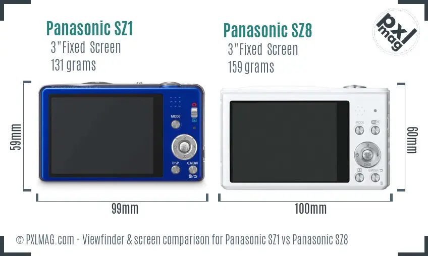 Panasonic SZ1 vs Panasonic SZ8 Screen and Viewfinder comparison