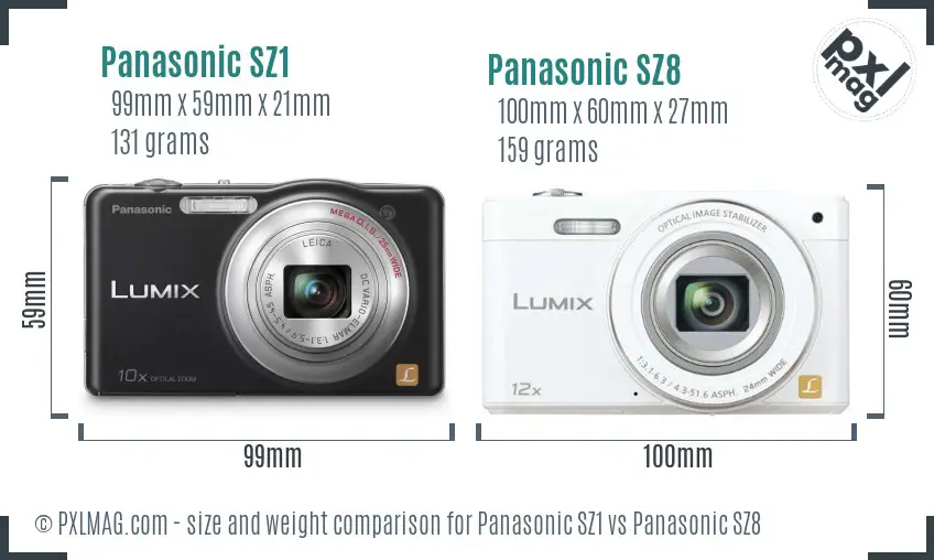 Panasonic SZ1 vs Panasonic SZ8 size comparison