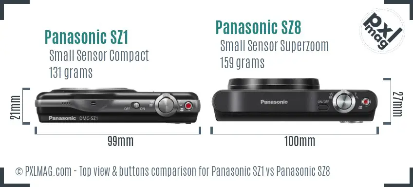 Panasonic SZ1 vs Panasonic SZ8 top view buttons comparison
