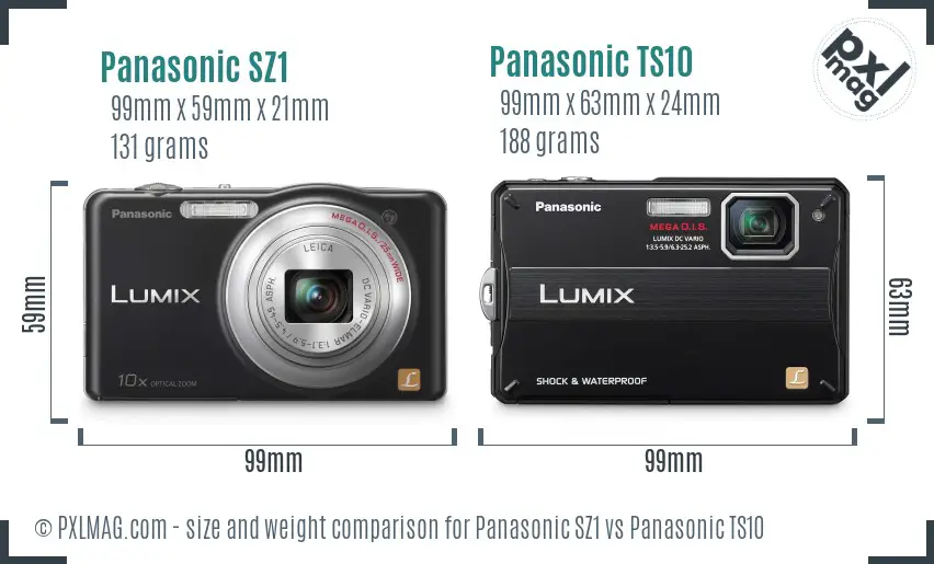 Panasonic SZ1 vs Panasonic TS10 size comparison