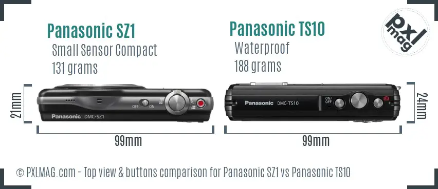 Panasonic SZ1 vs Panasonic TS10 top view buttons comparison