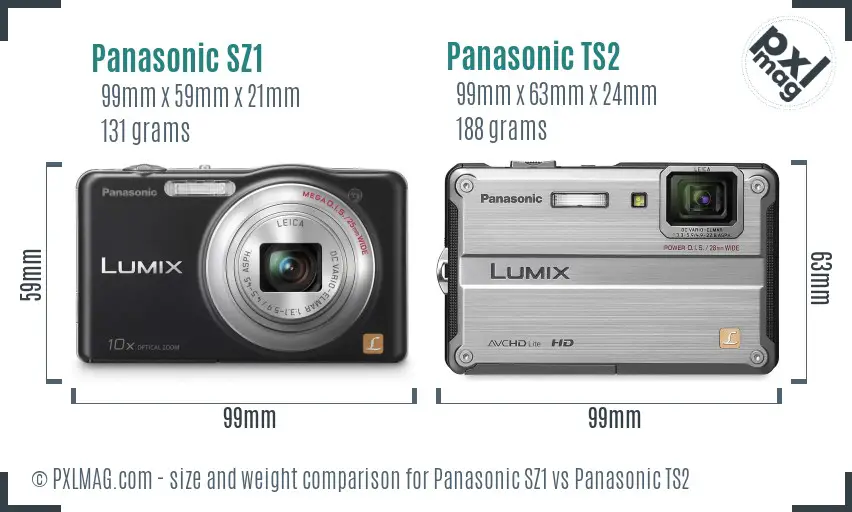 Panasonic SZ1 vs Panasonic TS2 size comparison