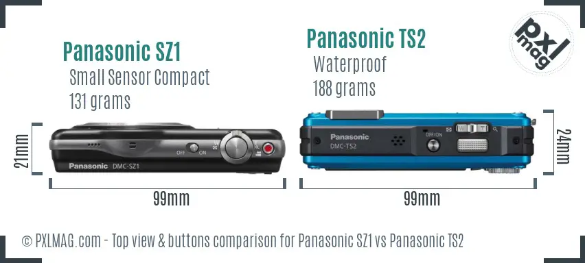 Panasonic SZ1 vs Panasonic TS2 top view buttons comparison