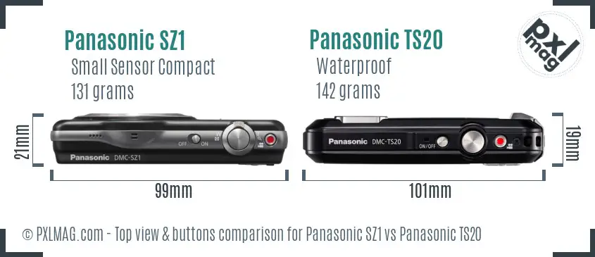 Panasonic SZ1 vs Panasonic TS20 top view buttons comparison