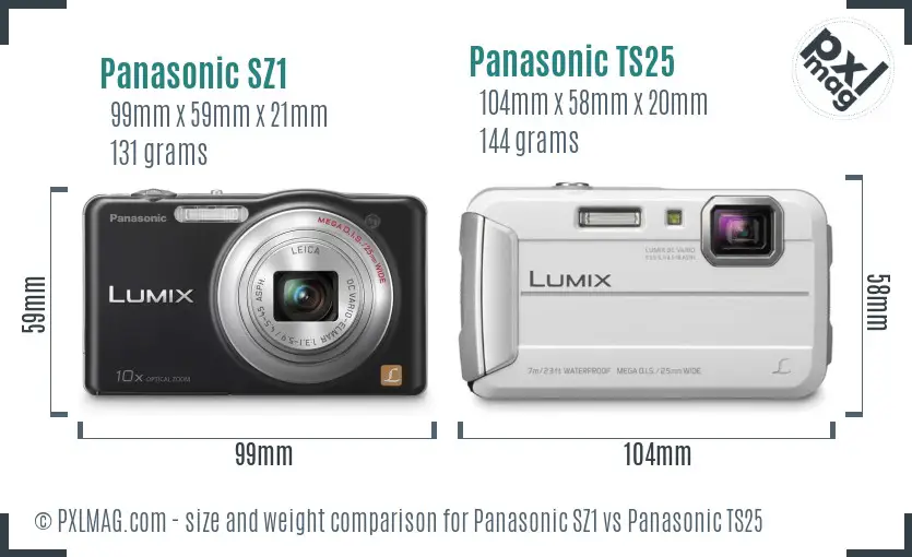 Panasonic SZ1 vs Panasonic TS25 size comparison