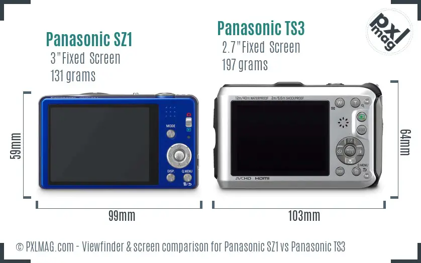 Panasonic SZ1 vs Panasonic TS3 Screen and Viewfinder comparison