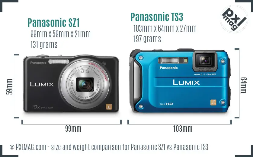 Panasonic SZ1 vs Panasonic TS3 size comparison