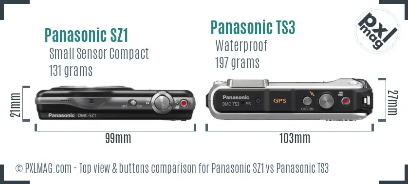 Panasonic SZ1 vs Panasonic TS3 top view buttons comparison