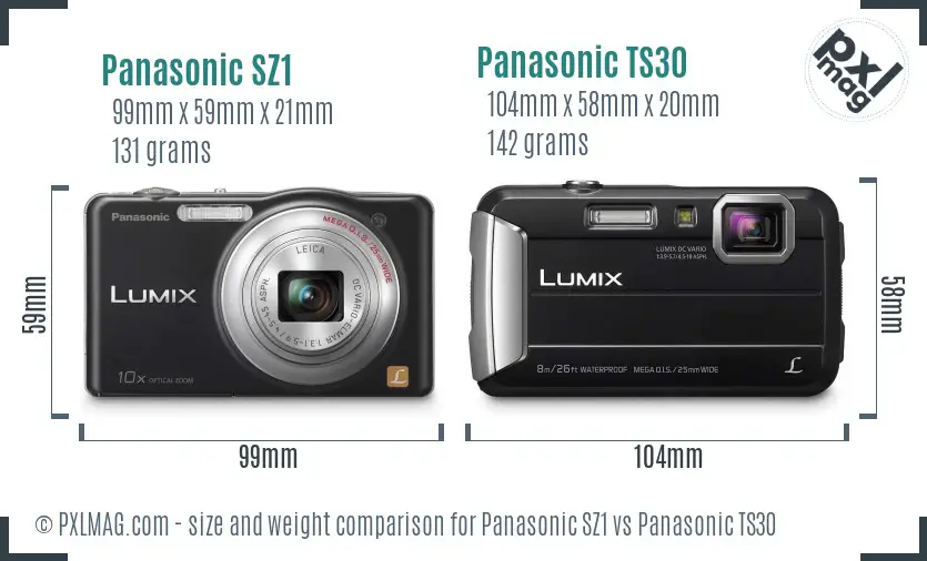Panasonic SZ1 vs Panasonic TS30 size comparison