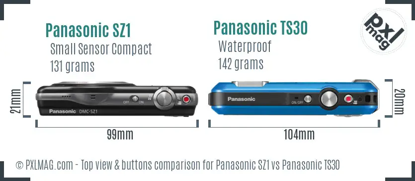 Panasonic SZ1 vs Panasonic TS30 top view buttons comparison