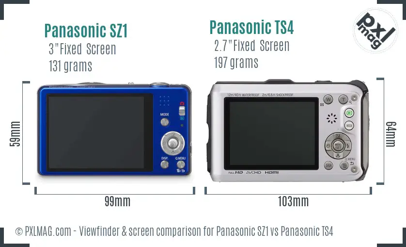 Panasonic SZ1 vs Panasonic TS4 Screen and Viewfinder comparison