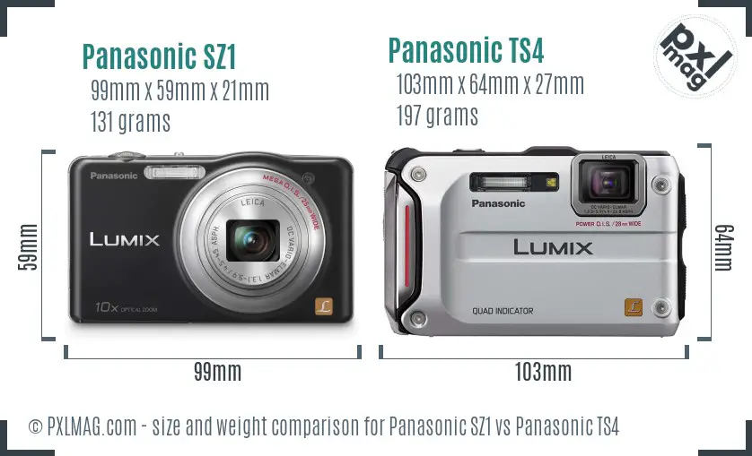 Panasonic SZ1 vs Panasonic TS4 size comparison