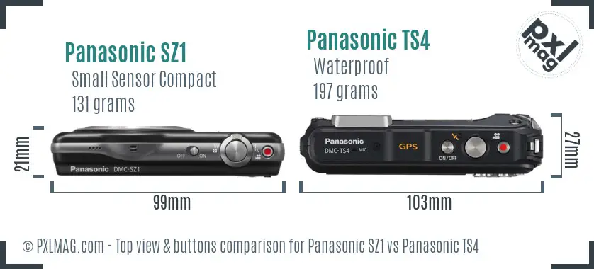 Panasonic SZ1 vs Panasonic TS4 top view buttons comparison