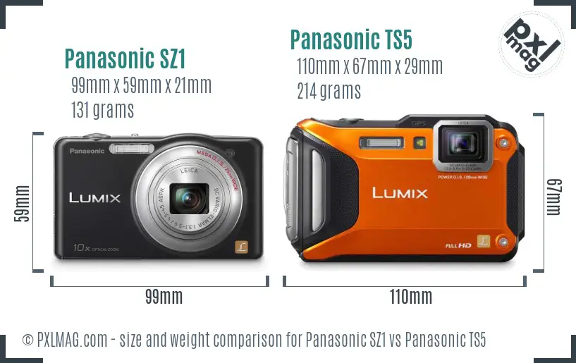 Panasonic SZ1 vs Panasonic TS5 size comparison