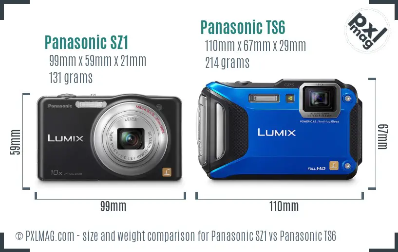 Panasonic SZ1 vs Panasonic TS6 size comparison