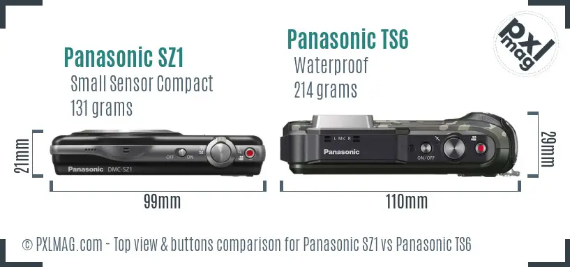 Panasonic SZ1 vs Panasonic TS6 top view buttons comparison
