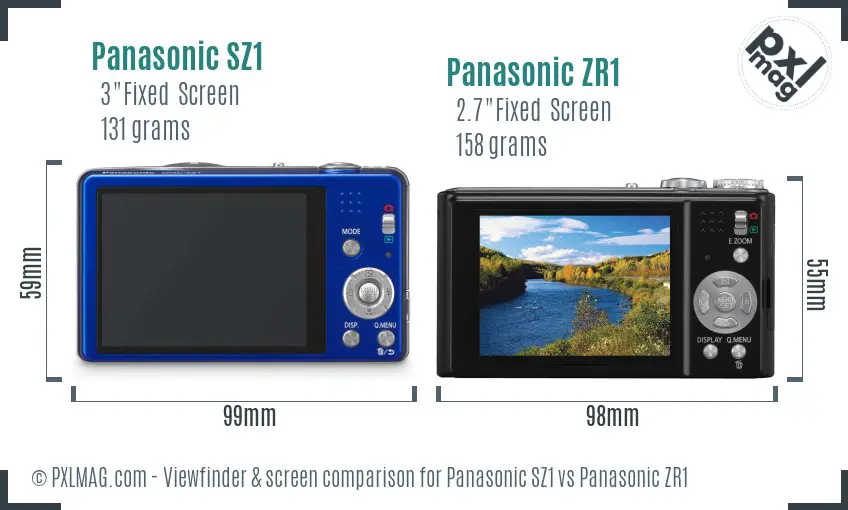 Panasonic SZ1 vs Panasonic ZR1 Screen and Viewfinder comparison
