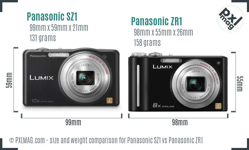 Panasonic SZ1 vs Panasonic ZR1 size comparison