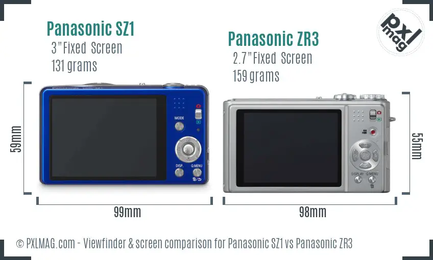 Panasonic SZ1 vs Panasonic ZR3 Screen and Viewfinder comparison