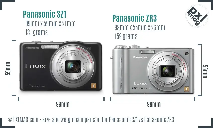Panasonic SZ1 vs Panasonic ZR3 size comparison