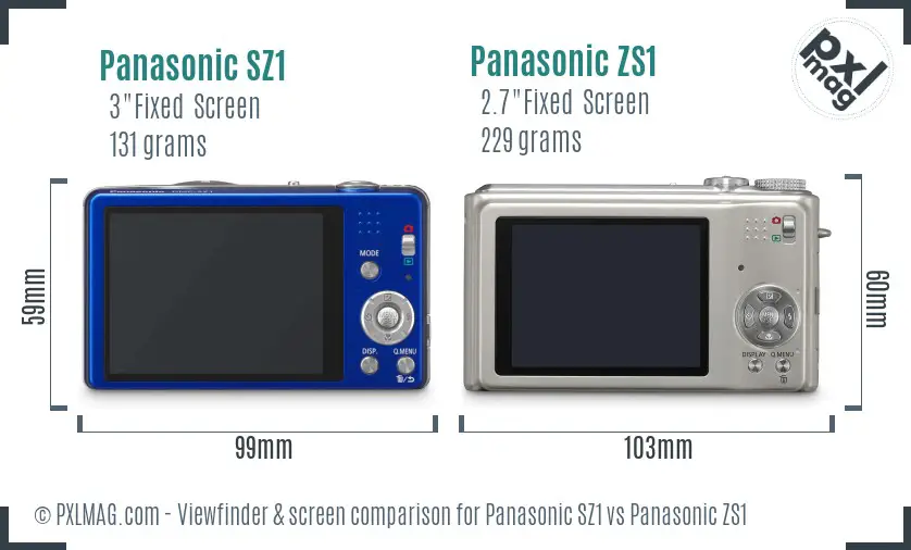 Panasonic SZ1 vs Panasonic ZS1 Screen and Viewfinder comparison
